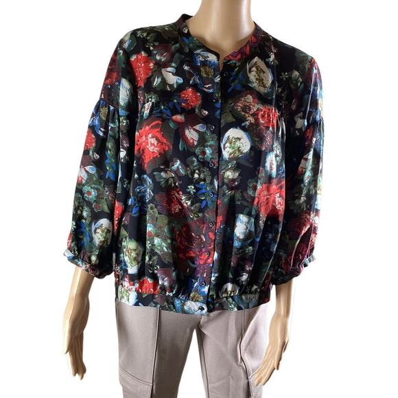 Kimchi blue button up multicolor floral print blouse women’s L - Picture 1 of 6
